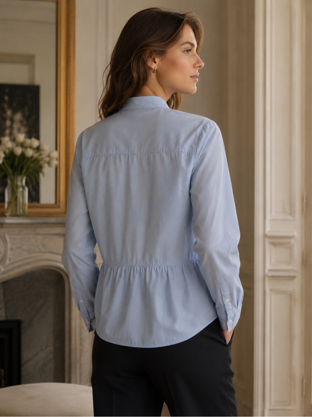 Madewell 100% Cotton Blue Peplum Button Front Blouse Size Large - Picture 2 of 8